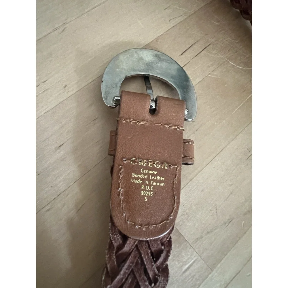 OMEGA Vtg Brown Braided Leather Western Concho Belt Silver Tone Buckle 32 Small - Picture 5 of 9